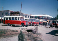 Buses Outside of Restaurant