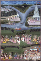 Rama worshipping Gods at Triveni; Rama and sage Bharadvaja at his hermitage