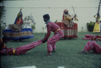 Om Periyaswamy dance troupe - Madurai Om Periyaswamy and another dancer in poikkal kuthirai costumes, Madurai (India), 1984