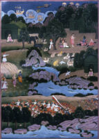 Rama mitigating Lakshmana's anger; Guha indicating Rama