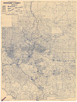 Southwestern San Bernardino and Riverside County portion of Blackburn's 1930 map of Southern California, ten counties.