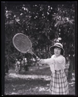 Madame Simone Puget playing tennis, Coronado, 1918