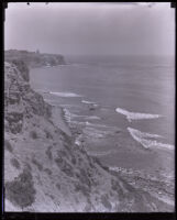 View looking down from Point Fermin to ocean and cliffs, San Pedro, 1920s
