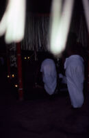 Sarpam Thullal Pulluvan Serpent Ritual - two ritualists in the ritual pandal space, Peramangalam (India), 1984