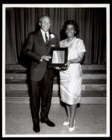 Arthur E. Prince, superintendent of the District Superintendent, receiving an award, Redding, circa 1950