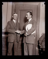Captain Eddie Rickenbacker meets with Los Angeles Mayor George E. Cryer, Los Angeles, 1925