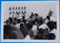Woman's Day function, Thami Mnyele and Lulu Emmig, Swedish Embassy, Gaborone, Botswana, 1981