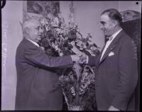 George Contreras and Ben Cohn shaking hands, Los Angeles, 1927