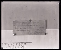 Check forged with the fake signature of district attorney Asa Keyes, 1928