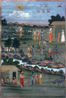 Rama and Lakshmana bow before sage Sarabhanga; Rama kills demon Viradha