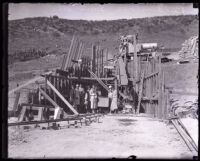 Women gathered at the Puddingstone Dam construction site, San Dimas, 1927