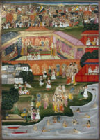 Bharata's army; queens relaxing; Bharata visiting the tree where Rama rested