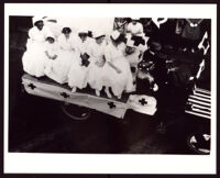 Six Red Cross nurses on a flatbed truck (undated)