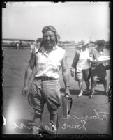 Air pilot Pancho (Florence) Barnes jubilant after a race, Santa Monica (?), circa 1931