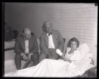 Winnie Ruth Judd, murder suspect, with Dr. W. C. Judd and Paul Schenck at the Georgia Street Receiving Hospital, Los Angeles, 1931 