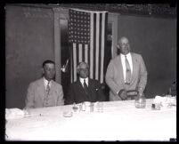Dr. John D. Brock, J. A. H. Kerr, and Ruby D. Garrett at a Los Angeles Chamber of Commerce luncheon, Los Angeles, 1931