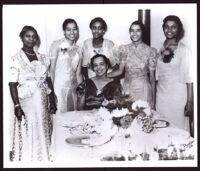 Group portrait of members of Delta Sigma Theta Sorority members at a sorority event, 1940-1960