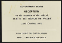 Admission Card for the Reception on the Occasion of the Visit of H. R. H. The Prince of Wales