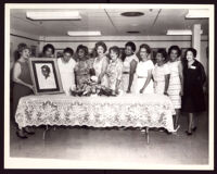 League of Allied Arts presenting artist Marie Moore at an art exhibit at Family Savings and Loan Association, Los Angeles, 1963