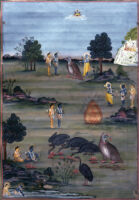 Jatayu, the eagle obstructing Ravana; Ravana injures Jatayu