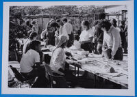 Lulu Emmig selling posters and publications, Symposium on Culture and Resistance, University of Botswana, 1982