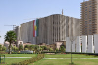 A Building in Erbil covered by Kurdistan Flag