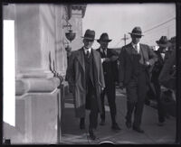 Editor and author Edward Bok walking on a street, Los Angeles, circa 1920s