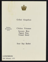 Luncheon at Government House - Menu
