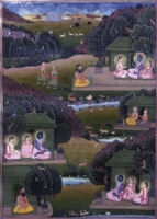 Rama relating tales to Sita and Lakshmana in Citrakuta