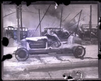 Burned car after an auto show fire, Los Angeles, 1929