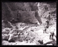 Workers excavating the west wall of the Sawpit Dam, Monrovia, 1926