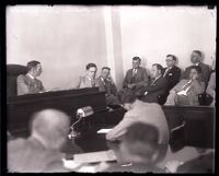 Arthur Stoll on the witness stand during the Leo Patrick Kelley murder case, Los Angeles, 1928