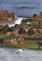 Mandodari requesting Ravana to return Sita; Ravana with his companions