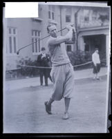 Golfer Leo Diegel mid swing, Los Angeles, 1920s