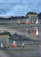 Sage Atri talking to Rama and Lakshmana, Anasuya and Sita