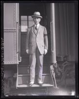 Edgar Addison Bancroft, American Ambassador to Japan, at the Santa Fe train station, Los Angeles, 1924