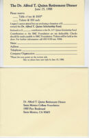 Dr. Alfred Thomas Quinn Retirement Dinner Reservation Card