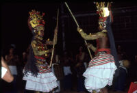 Theyyam festival - Thirayāṭṭam performance with two dancing kolam characters, Kalliasseri (India), 1984