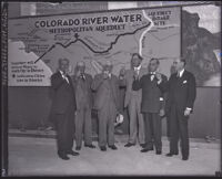 Six men at the opening for the educational display of the Colorado River Project, Los Angeles, 1931