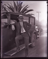 Man leaning on a car, Ventura County, 1928