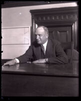 Former district attorney Asa Keyes in a courtroom at the time of his trial for bribery, Los Angeles, 1929