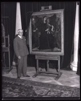 J. A. H. Kerr unveils the "Madonna Enthroned Between St. Nicholas and St. Paul" painting at the Los Angeles Museum, Los Angeles, 1931