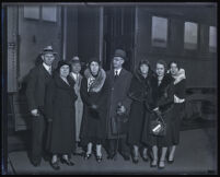 George C. Butte  with his wife and daughters at a train station, Los Angeles, 1931