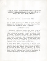 Carta pastoral de Monseñor Rodolfo Quezada Toruño, Prelado de Esquipulas, despues de la visita del Papa Juan Pablo II