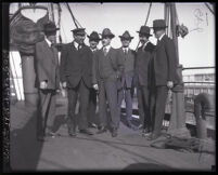 Seven men on the deck of a ship, San Pedro (Los Angeles) (?), 1920-1939