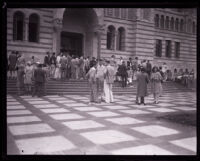 Group of UCLA students gathered outside of Powell Library, Los Angeles, 1929