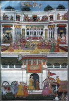 Gods beseeching Sarasvati to hinder the coronation of Rama; coronation scenes at the palace