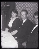 Laura B. Sutton with her husband Eugene Sutton and an unidentified man, Los Angeles, 1920s 