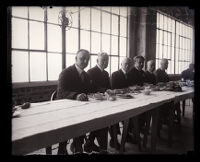 S. E. Gates, Henry M. Robinson, G. E. Emmons, George C. War, and William Baurhyte at the opening of a General Electric Company plant, Compton, 1926