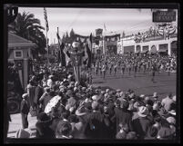 Pipe band in the Tournament of Roses Parade, Pasadena, 1927